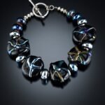 black beads with metallic glass starfish bracelet B1067