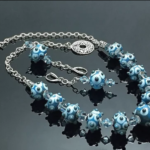 Sky Blue and Teal Beads Swarovski Crystals Sterling Silver Chain Earrings N227-A